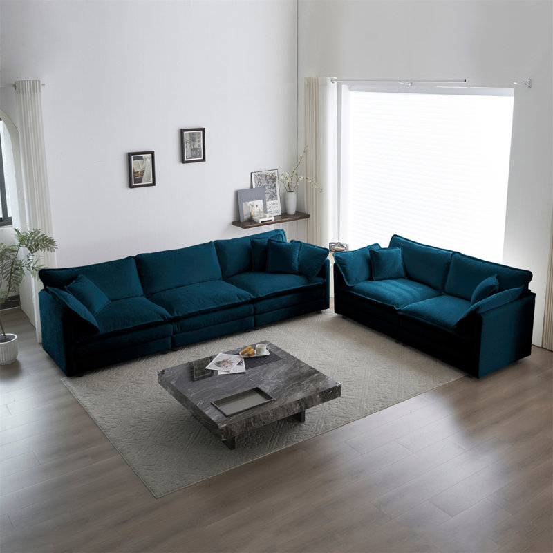 Comfy Sofa Set with Deep Seats, Blue