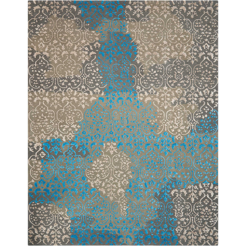 Tapis gris anthracite à motif abstrait touffeté à la main, Rectangle 9 pi 9 po x 13 pi 9 po
