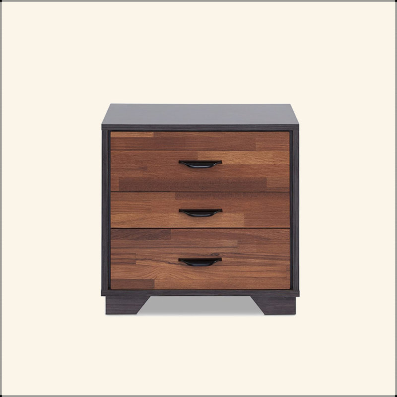 Table de chevet à finition bicolore avec 3 tiroirs, Espresso / noyer