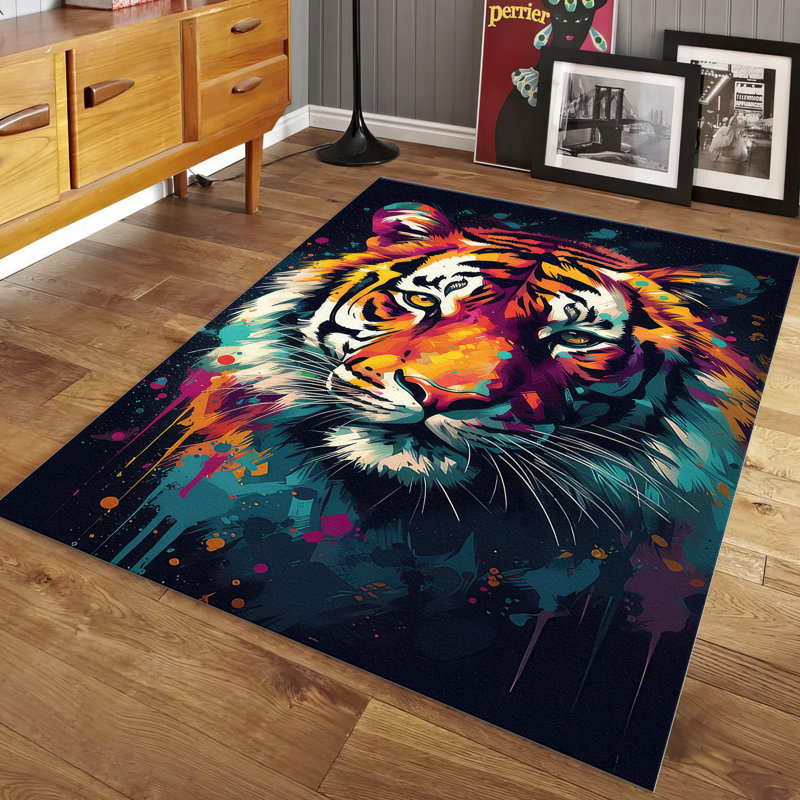 Floral Pattern Vibrant Color Non Woven Thin Type Printed Rug Ideal for Living Room or Bedroom Floor Décor