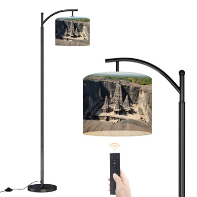 Arc Floor Lamp Rock Cut Kailasa Temple Carved into Massive Basalt Cliff Intricate Floor Lamps with Remote LED Lights Adjustable Lamp Shades Tall Standing Lamps for Reading Office Living Room