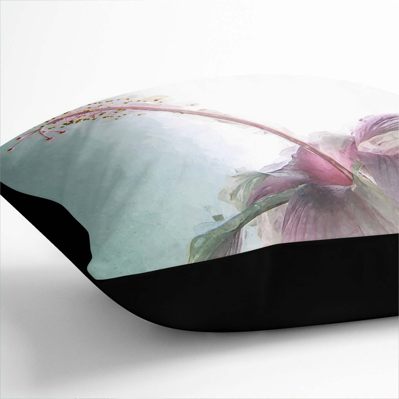Pink Hibiscus Flower Cushion with Filling, Black, 40cm H x 40cm W x 15cm D