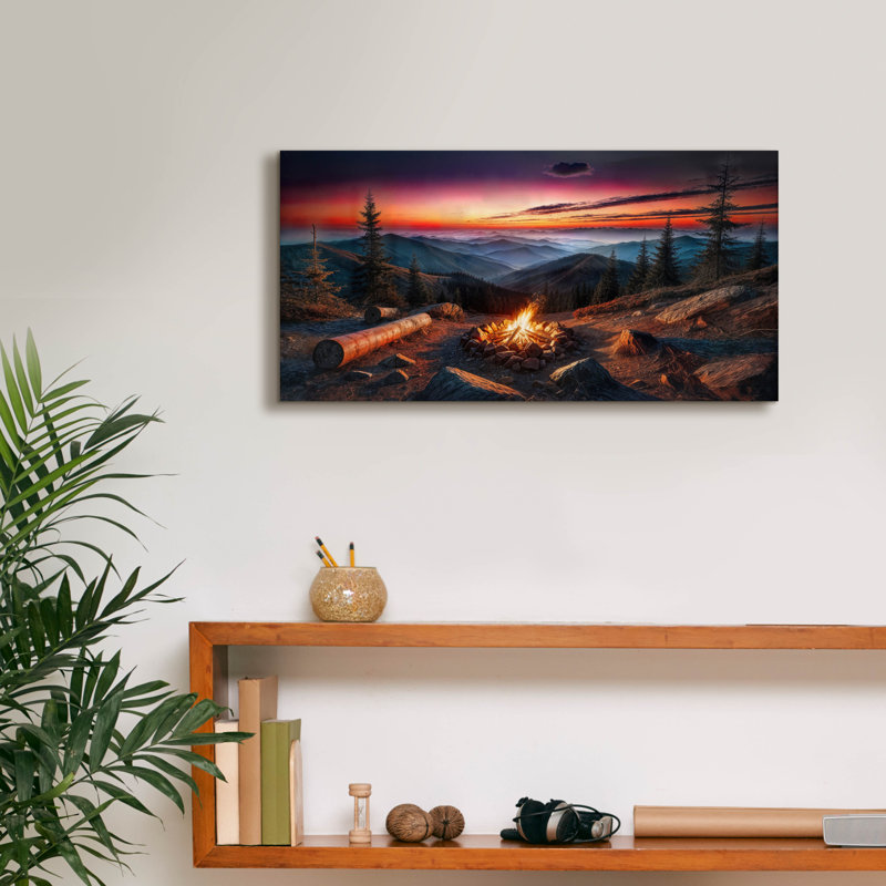 Art mural sur toile Gracesyn, "Campfire In Mountains At Sunset" par Rey Klimt