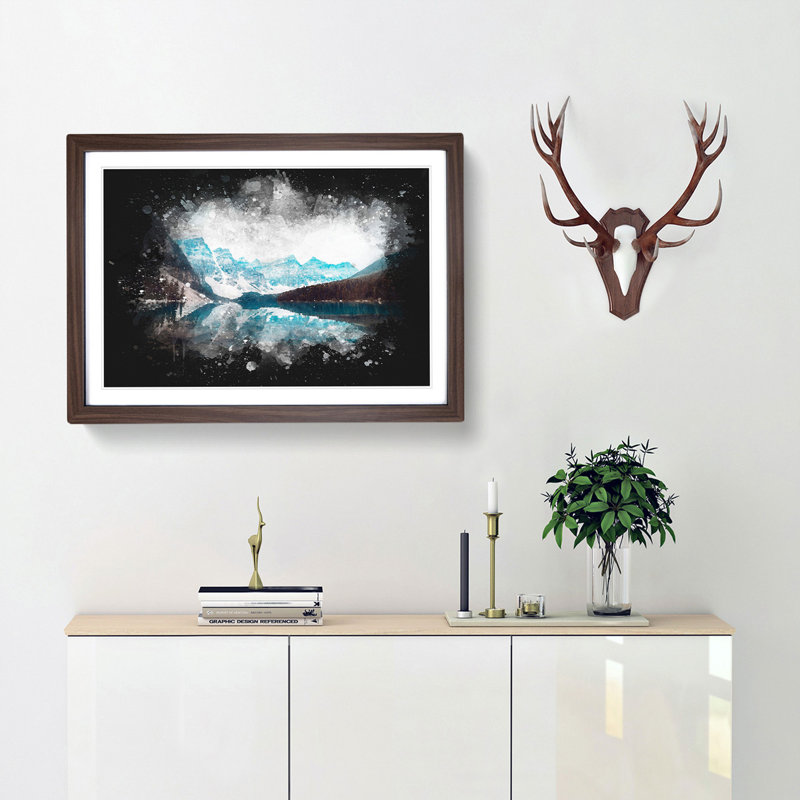 Mountains & Forest By Lake Moraine - Single Picture Frame Print on MDF, 45cm H x 63cm W x 2cm D, Walnut Framed