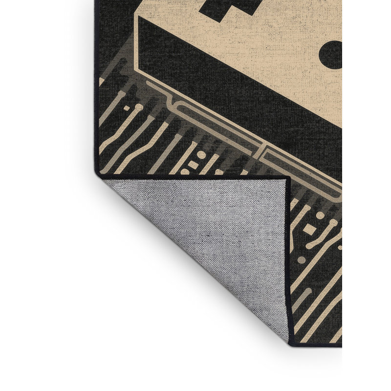 Tapis à motif géométrique rétro gris et noir lavable à la machine Osnas Console, 8 x 12