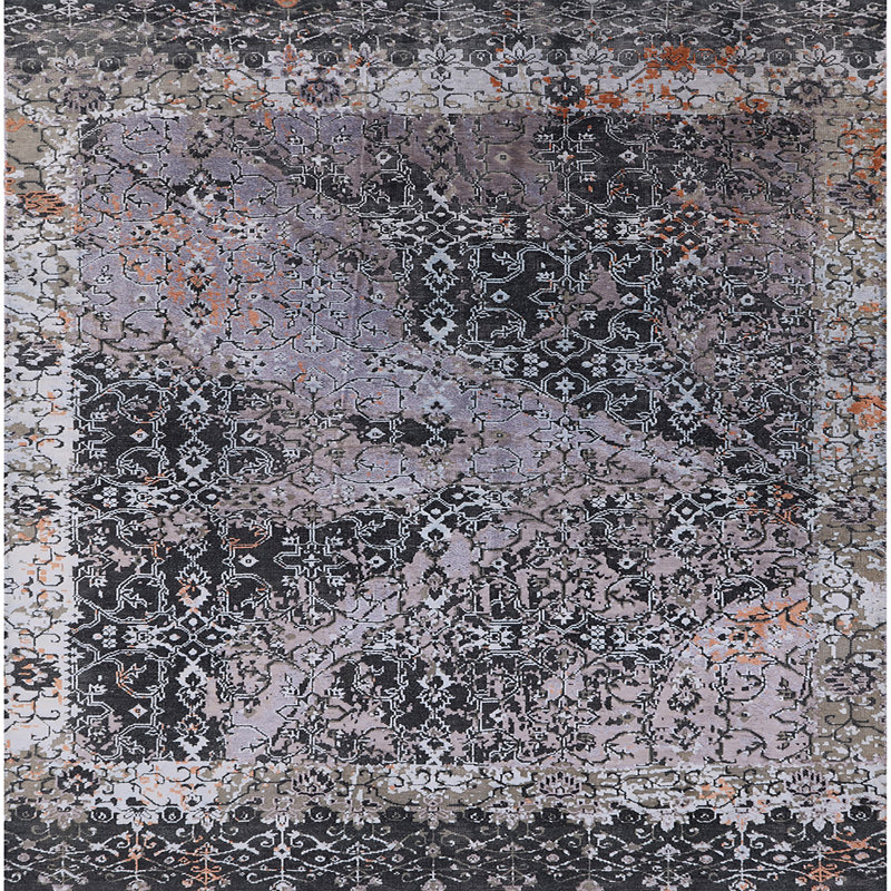 Tapis gris / noir Ikat, Carré 6 pi
