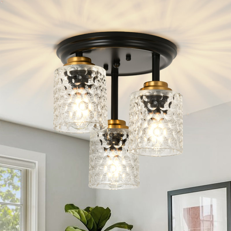 Lustre semi-encastré 3 lumières avec abat-jour en verre Nafissa