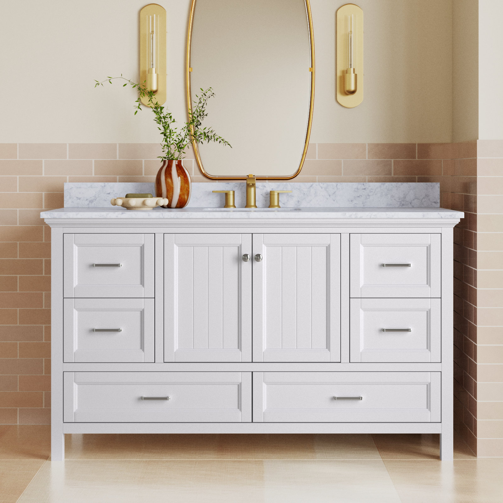 Maven 60" Carrara Marble Single Bathroom Vanity, White