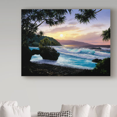 Fikes 'Sunset Coast 3' Oil Painting Print on Wrapped Canvas