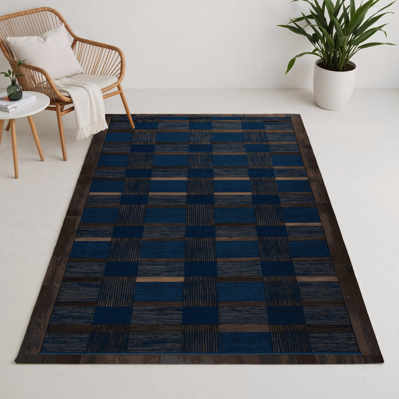 Tapis d'intérieur et d'extérieur à carreaux bleu, Rectangulaire 3 pi x 5 pi