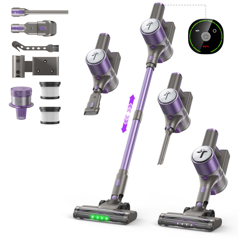 Aspirateur-balai sans fil Teendow avec aspiration 50kPa, moteur sans brosse 300W, autonomie de 50 minutes, aspirateur léger autoportant pour tapis, planchers durs et poils d'animaux