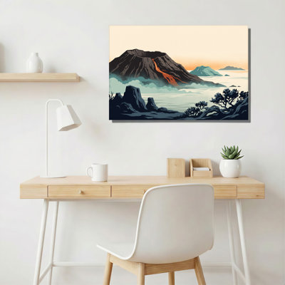 Art mural rétro sur toile volcanique avec coulée de lave orange