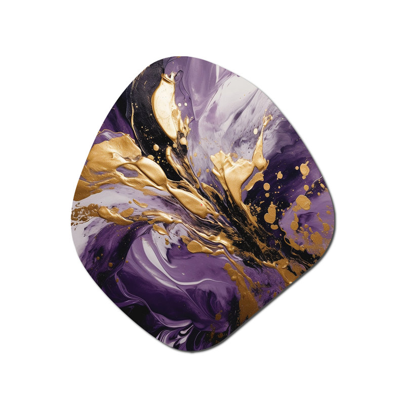 Mauve et or liquide Magic II - art mural asymétrique abstrait en métal, impression d'art moderne de forme unique