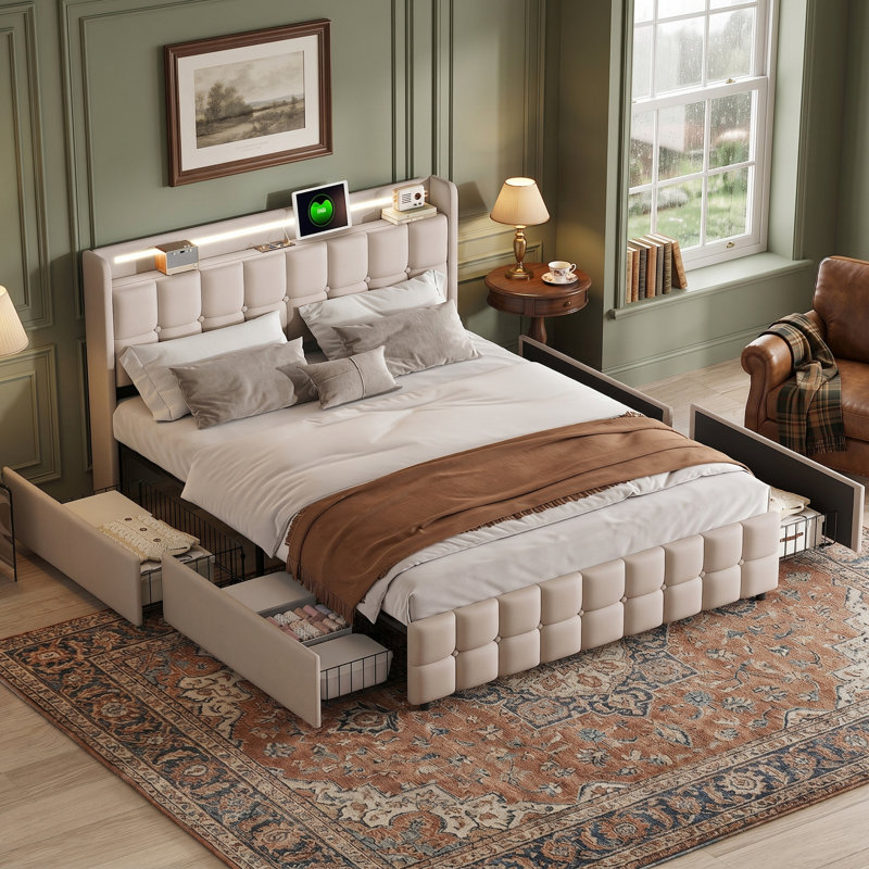 Bed, Beige, European Kingsize (160 x 200 cm)