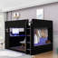 Lit mezzanine en bois avec bureau réglable, lumières RVB, tiroirs, armoire de rangement et tringle