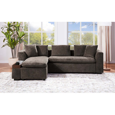 Sectional Sofa 93.7" L-shaped Sofa Upholstered Sofa Couch with wooden Storage Compartment for Living Room