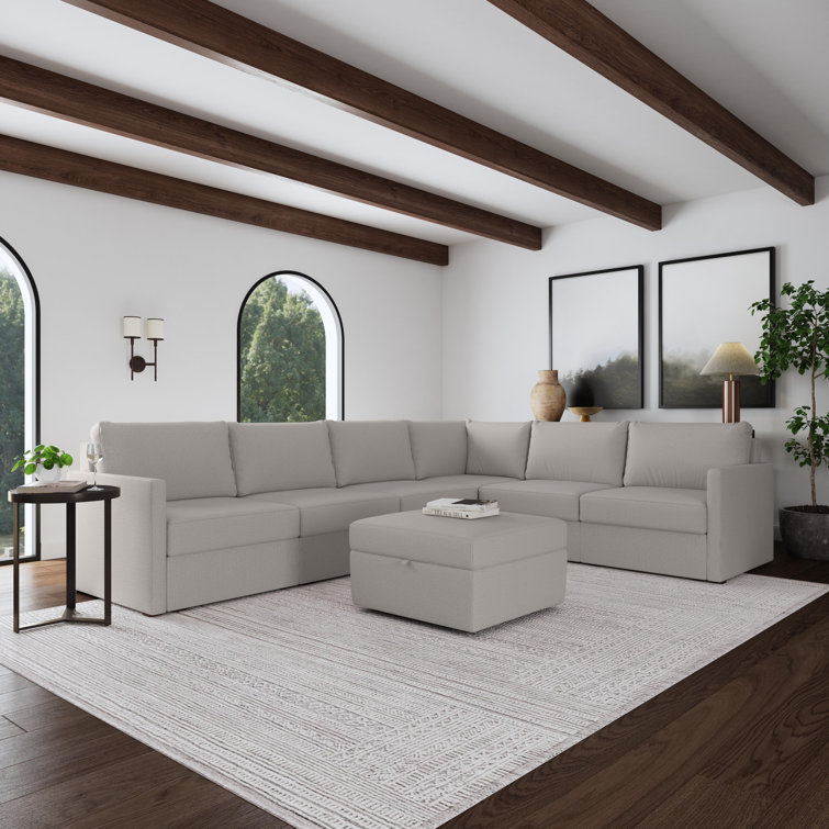 Flex 6 - Piece Upholstered Modular Sectional with Storage Ottoman
