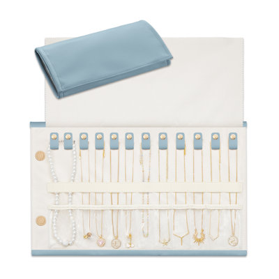 Travel Necklace Organizer, Foldable Jewelry Case Tangle-Free Roll Up PU Outer Velvet Lining Space-Saving for Chains Bracelets