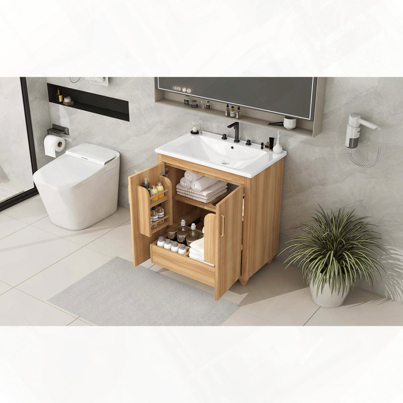 Ensemble de meuble-lavabo de salle de bain avec lavabo et tiroir réglable