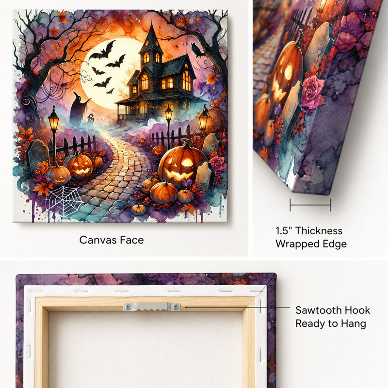 «Enchanted Haunted House Halloween Night», art mural, H 40 po x l 40 po x P 1,5 po