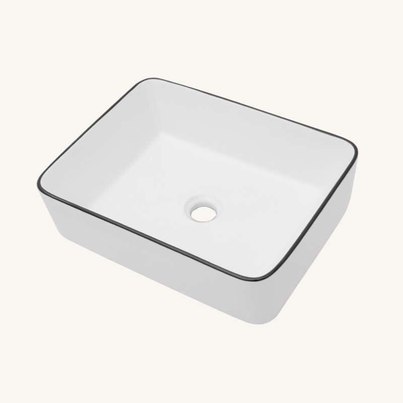 16X12 Inch White Ceramic Rectangular Vessel Bathroom Sink