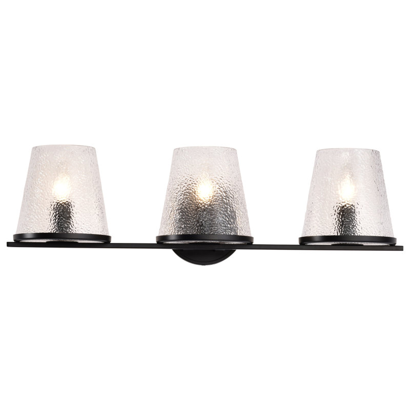 Coiffeuse Sluis - Verre martelé, Noir, 24 po de largeur, Trois lumières