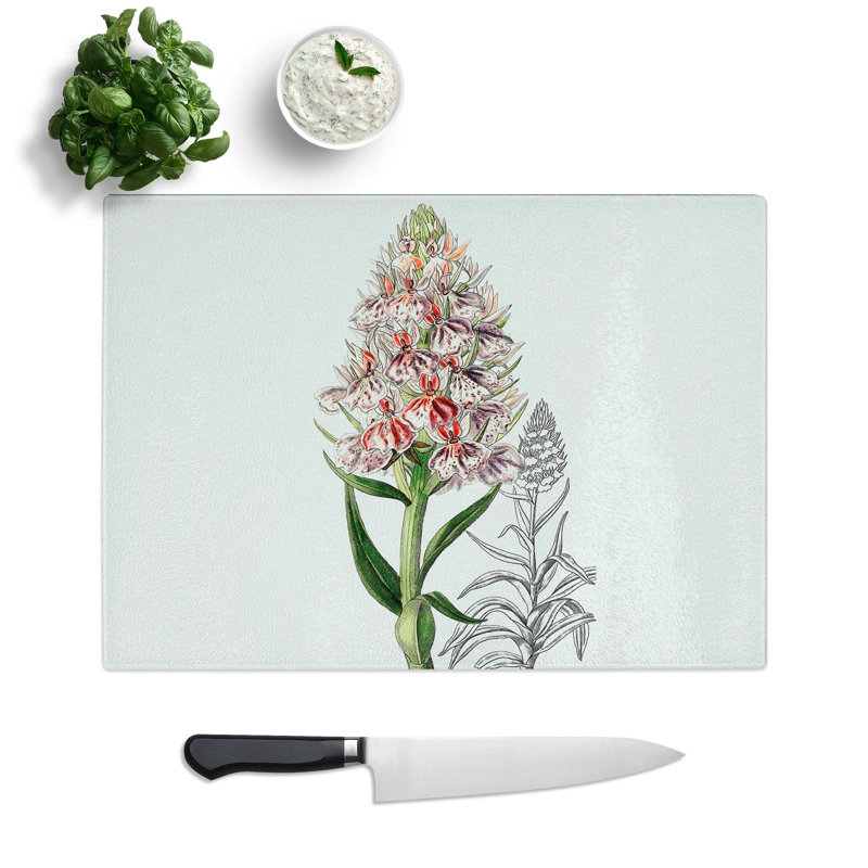 Tempered Glass Spiked Orchid Chopping Board, 28.5 cm W x 20 cm L