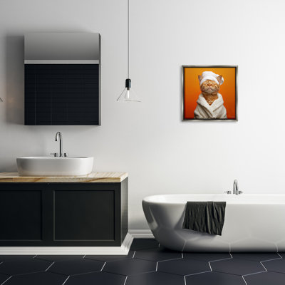 "Chat dans un peignoir avec cadre flottant" par RB sur toile