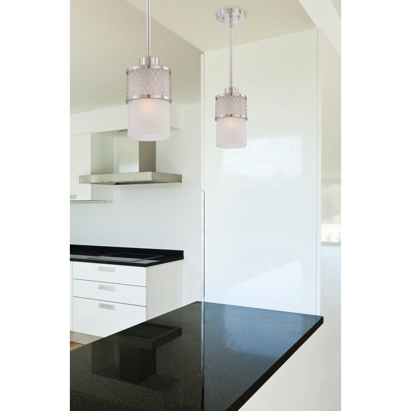 Luminaire suspendu cylindrique à une lumière Andonia, Nickel brossé et givré