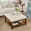 Grande table basse rembourrée en lin capitonné avec tablette en bois de hêtre-408961282