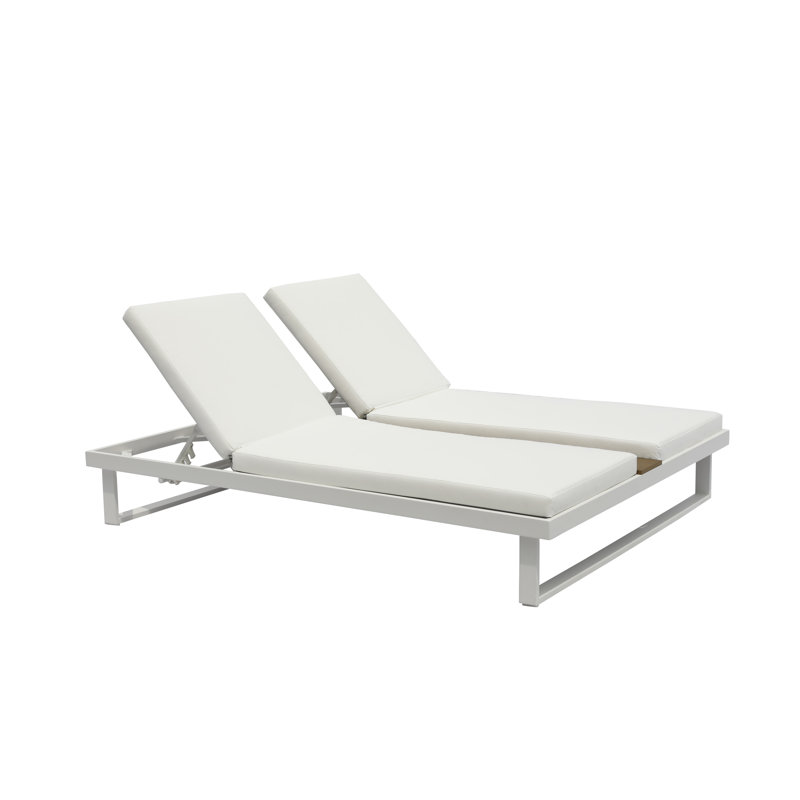 Izelia 21'' Outdoor Aluminum Double Chaise with Table, White, White
