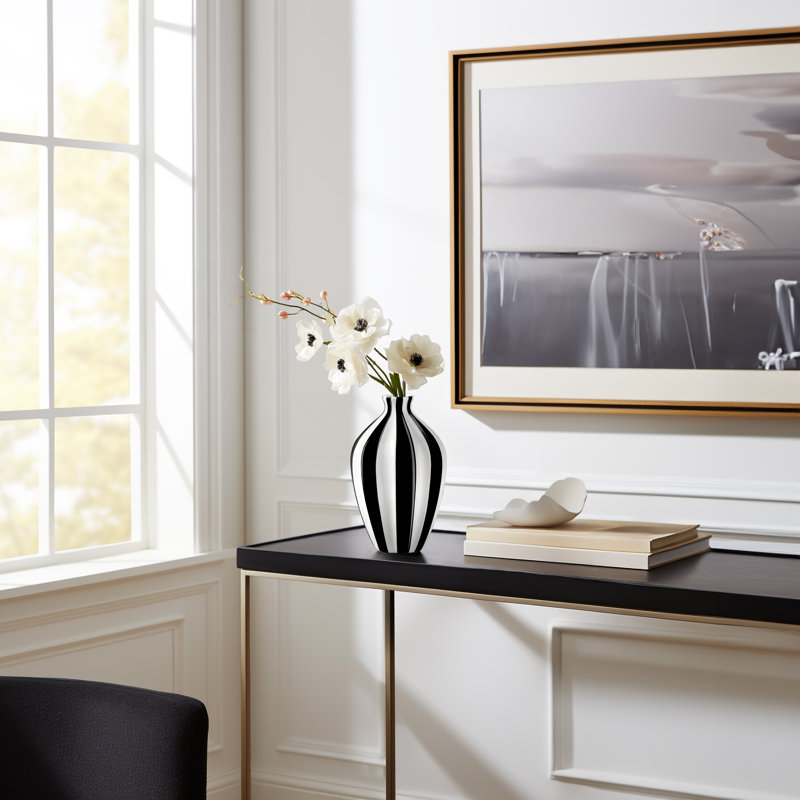  Vase en céramique noir et blanc 11 po Gelb, Hauteur totale - 11,5 po 
