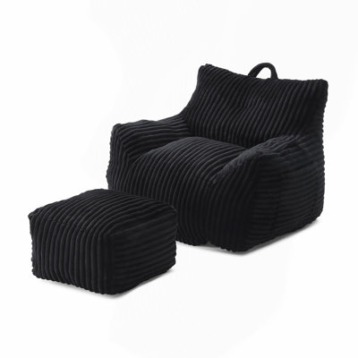 Giant Plush Bean Bag Chair with Armrests and Footstool, Fluffy Lazy Floor Sofa Chaise Lounge for Living Room Bedroom Dorm