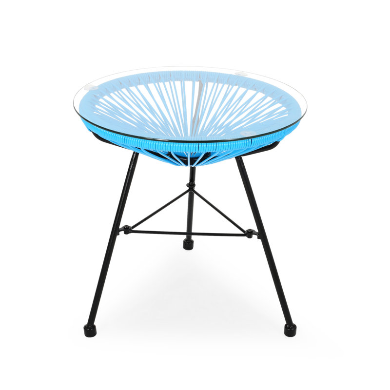 Blue Tempered Glass Side Table With Base - Modern Design, 17.46in X 18.07in, Outdoor Furniture Blue, 17.46"w 17.46"d 18.07"h, Top For
