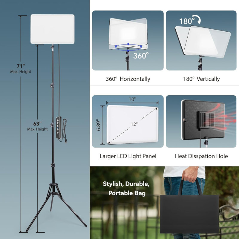 Ensemble de 2 lumières vidéo à DEL avec support pour trépied, éclairage de studio à intensité variable 2800-8400K pour la photographie, YouTube, Tiktok, diffusion en direct, tournage, balado