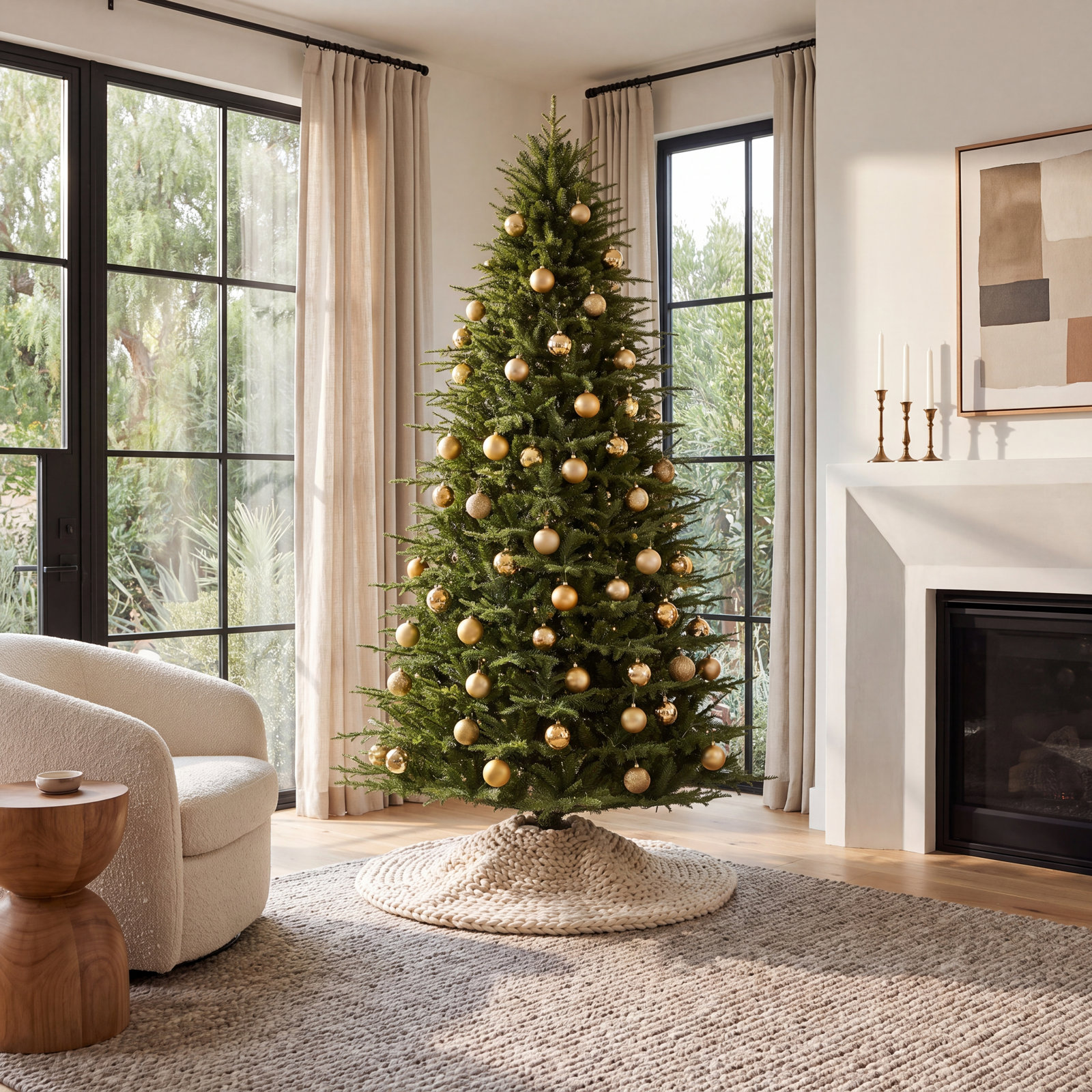 Leilonie Flocked 11' Pre-Lit Fir Christmas Tree, 9' H