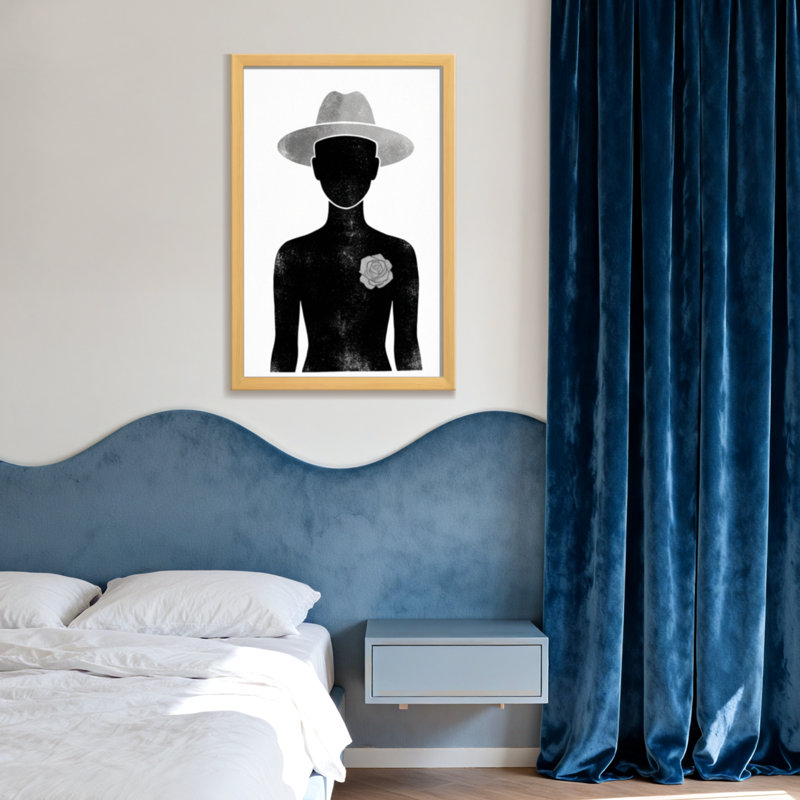 Silhouette abstraite avec chapeau et rose, H 18 po x l 12 po, Toile tendue, Ne s’applique pas