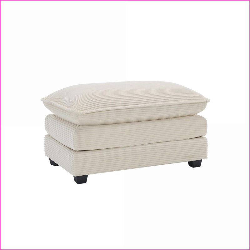Ottoman Retro-Modern Corduroy Footstool, Beige, Fits 2/3/4 Seater Sofas | Wood Frame | Black Legs, Beige