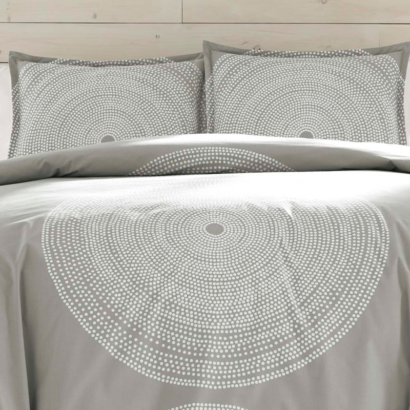 Ensemble d'édredon en coton Marimekko Fokus, Édredon simple et 1 taie décorative, Gris clair