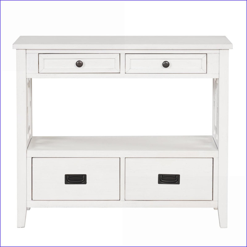 Table basse en pin antique blanc antique - Rangement spacieux, assemblage facile pour le vestibule et la chambre à coucher