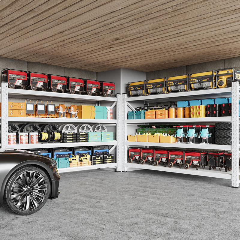 Étagères de rangement robustes de 71 po de largeur - blanc - capacité de 5000 lb avec tablettes réglables, support en métal résistant à la rouille pour atelier, entrepôt, garde-manger, outils