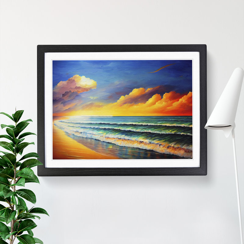 Beach View Vol.6 - Single Picture Frame Painting, 34cm H x 46cm W x 2cm D, Black