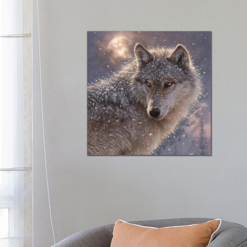 Loup solitaire, carré, H 26 po x l 26 po x P 1,5 po, Toile encadrée noire