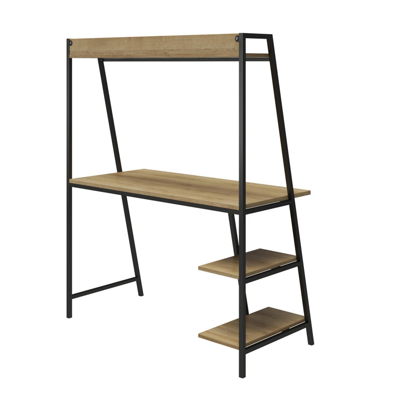 Otisco Stainless Steel Leaning / Ladder Desk, Black, Natural