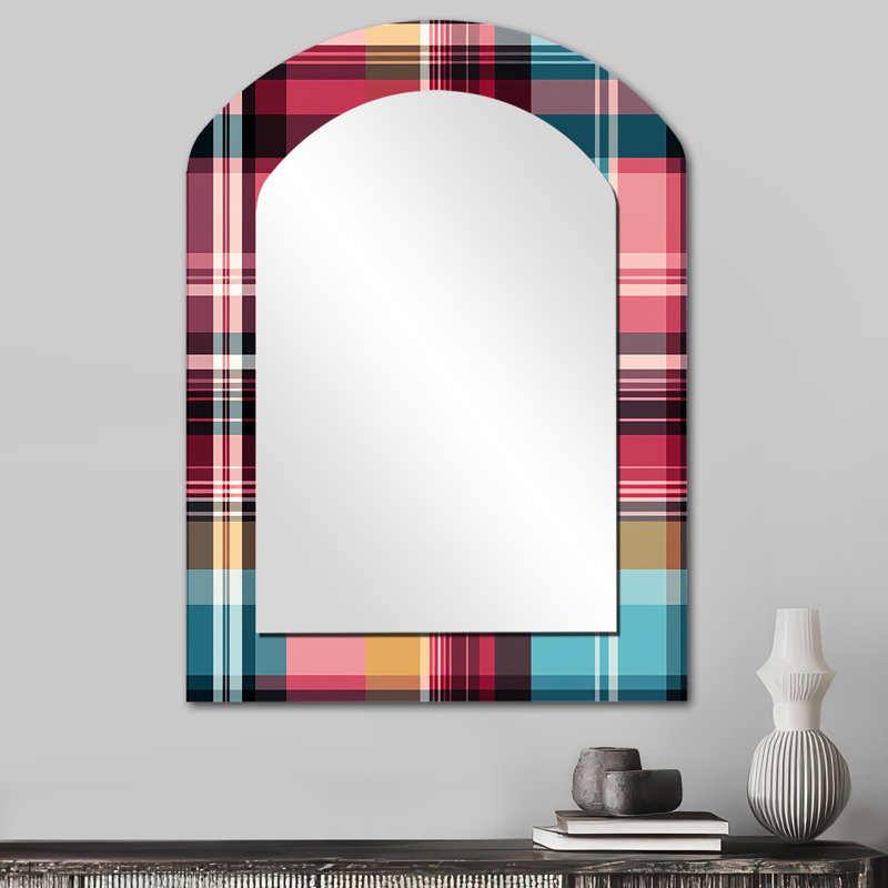 Motif écossais bohémien rose et bleu - Miroir mural asymétrique, 34 po x 25 po