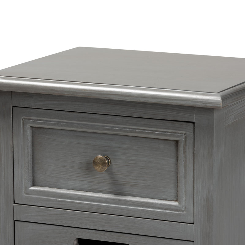 Sheldon Grey Wood and Synthetic Rattan 3-Drawer Nightstand
