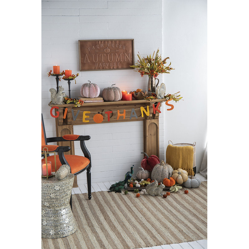 Fabric Pumpkin Ornament with Jute Stem for Thanksgiving & Halloween