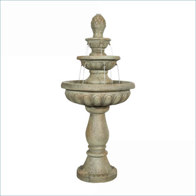 Fountains | 3-Tier Modern 42.5" Outdoor Water Fountain for Garden Patio Yard, Tan Brown Finish | Concrete / Cement | Tiered; Waterfall; Fountain