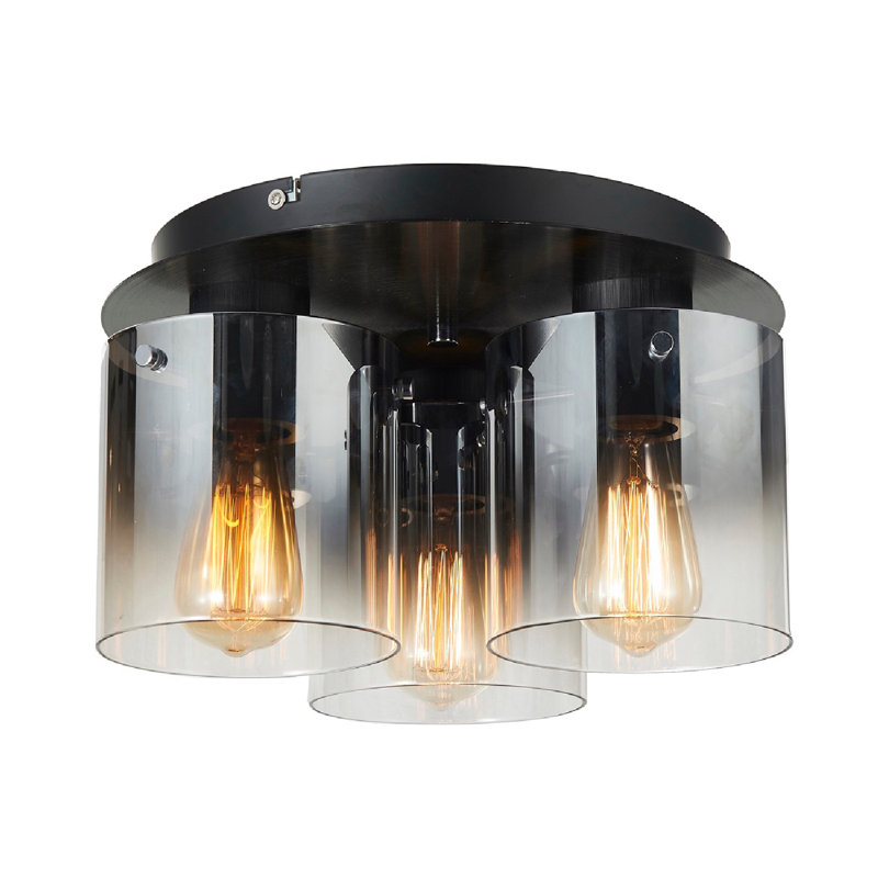 Plafonnier encastré 13,5 po Schaper, Noir satiné, Verre fumé