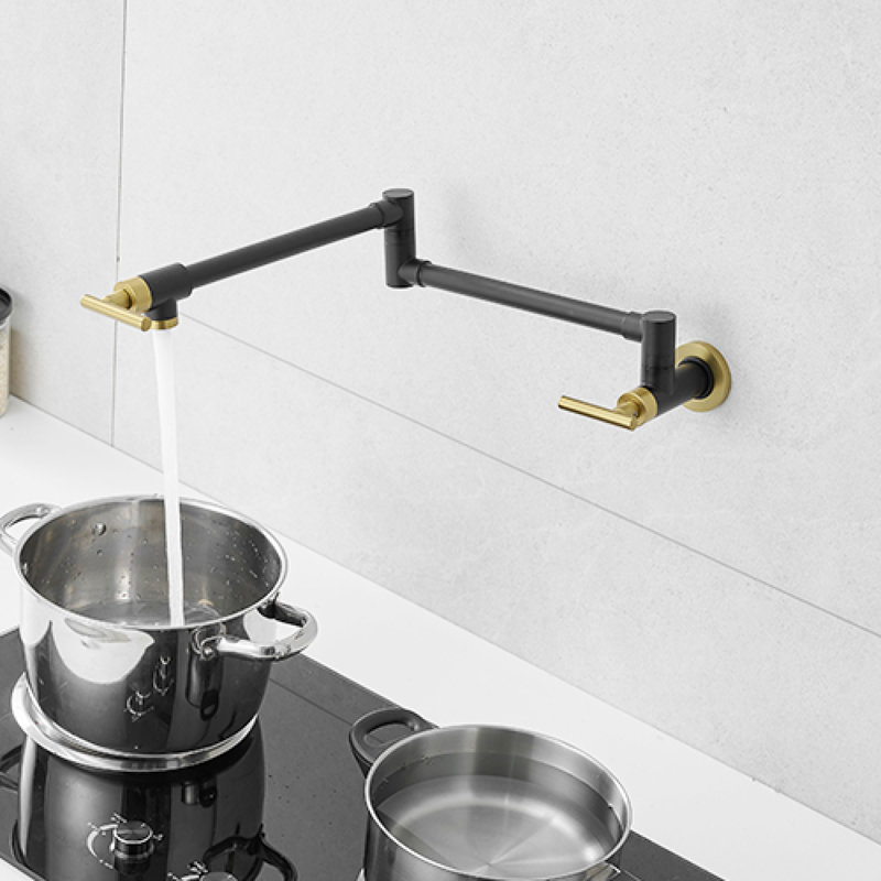 Flexible Brass And Gold Pot Filler With Industrial Style For Kitchen Convenience